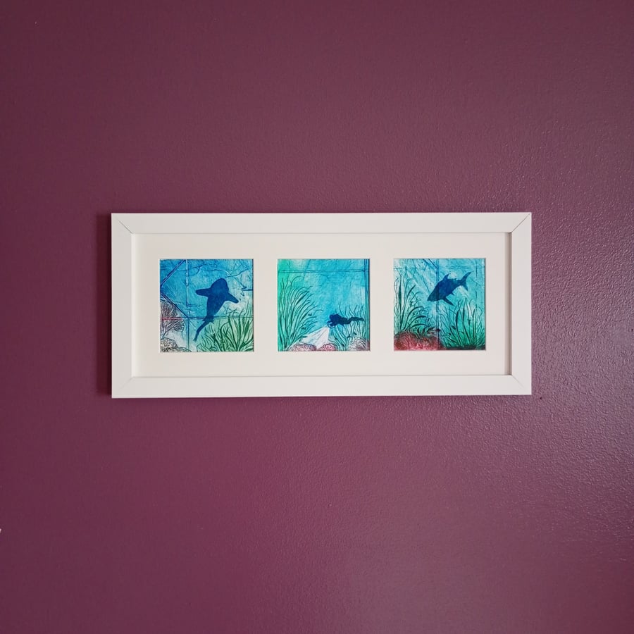 Image of Ocean life Framed trio of mini prints for lovers of the ocean
