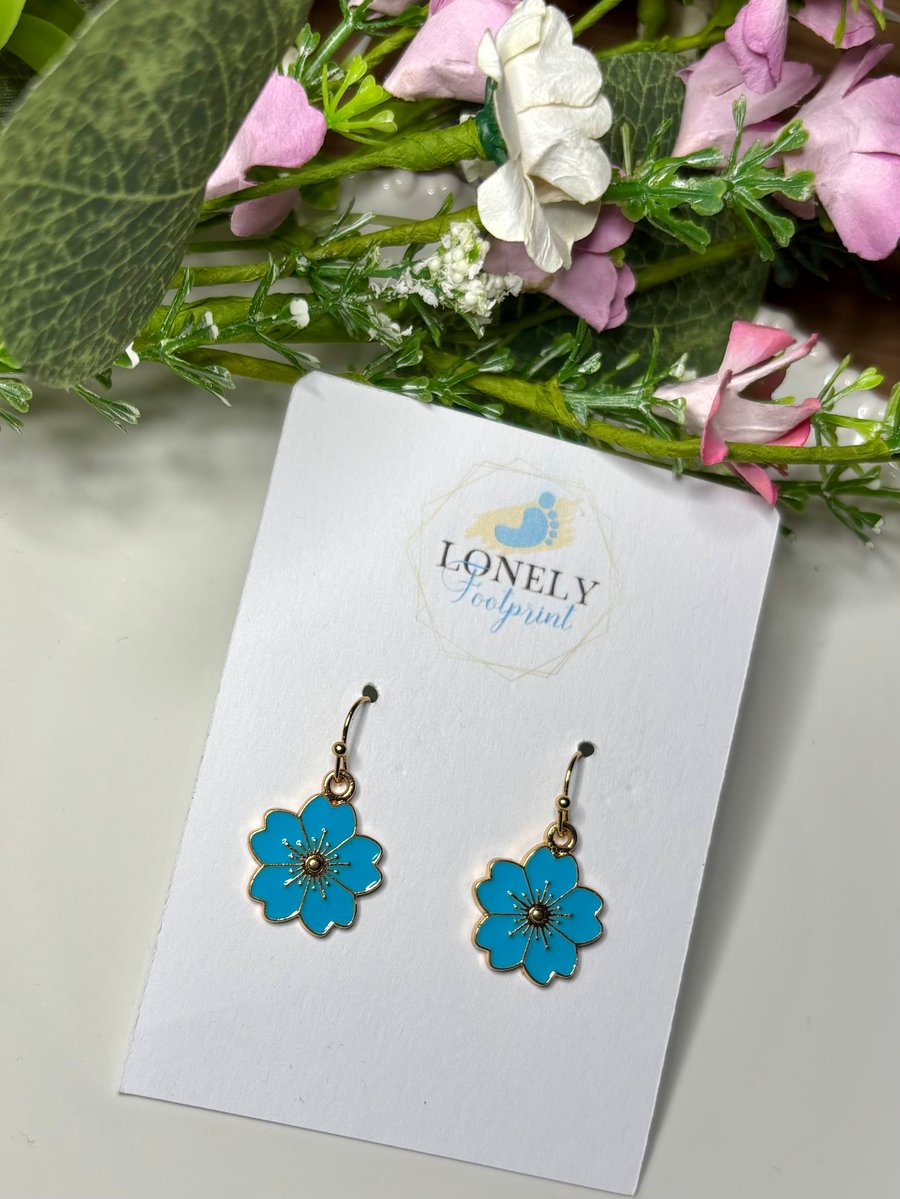 Blue Flower Earrings, Floral Charms, Handmade Jewellery 