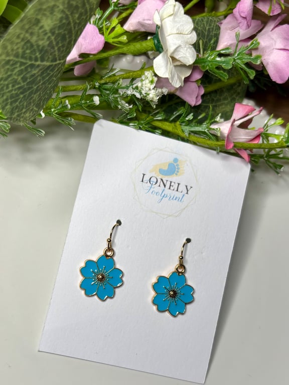 Blue Flower Earrings, Floral Charms, Handmade Jewellery 