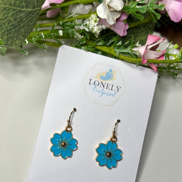 Blue Flower Earrings, Floral Charms, Handmade Jewellery 