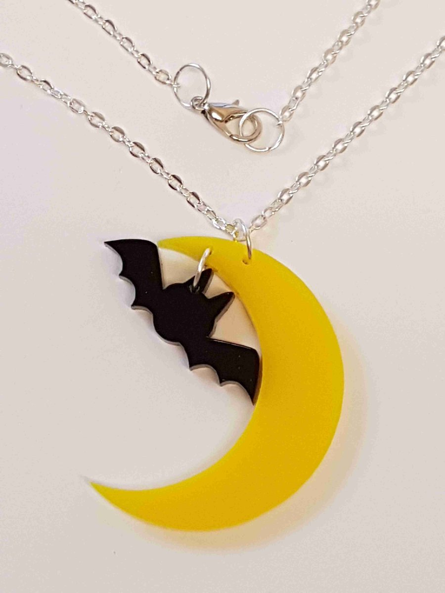 Bat and Moon Necklace - Acrylic