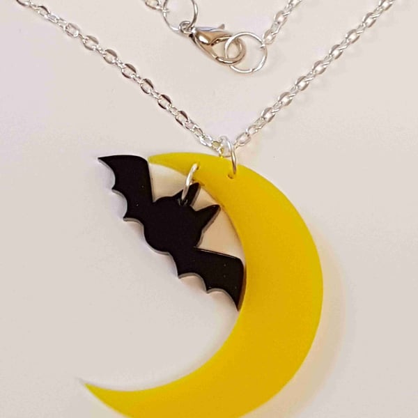 Bat and Moon Necklace - Acrylic