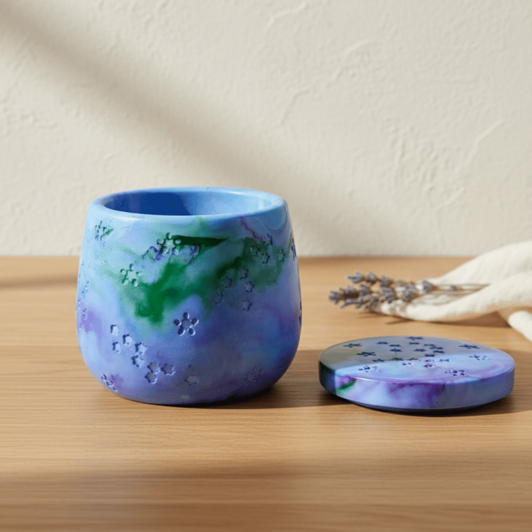 Blue, Green and Purple Marbled Jewellery Box – Handmade Trinket Pot with Lid