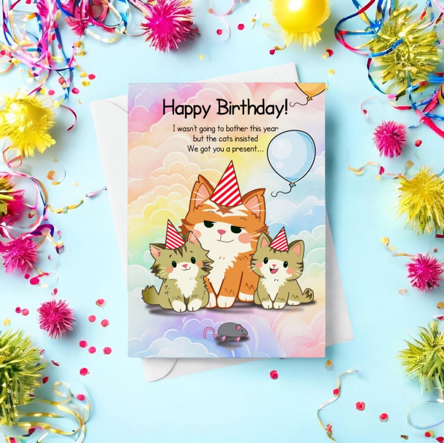 Funny Cat Birthday Card, Cute Card From The Cats, Dead Mouse Joke