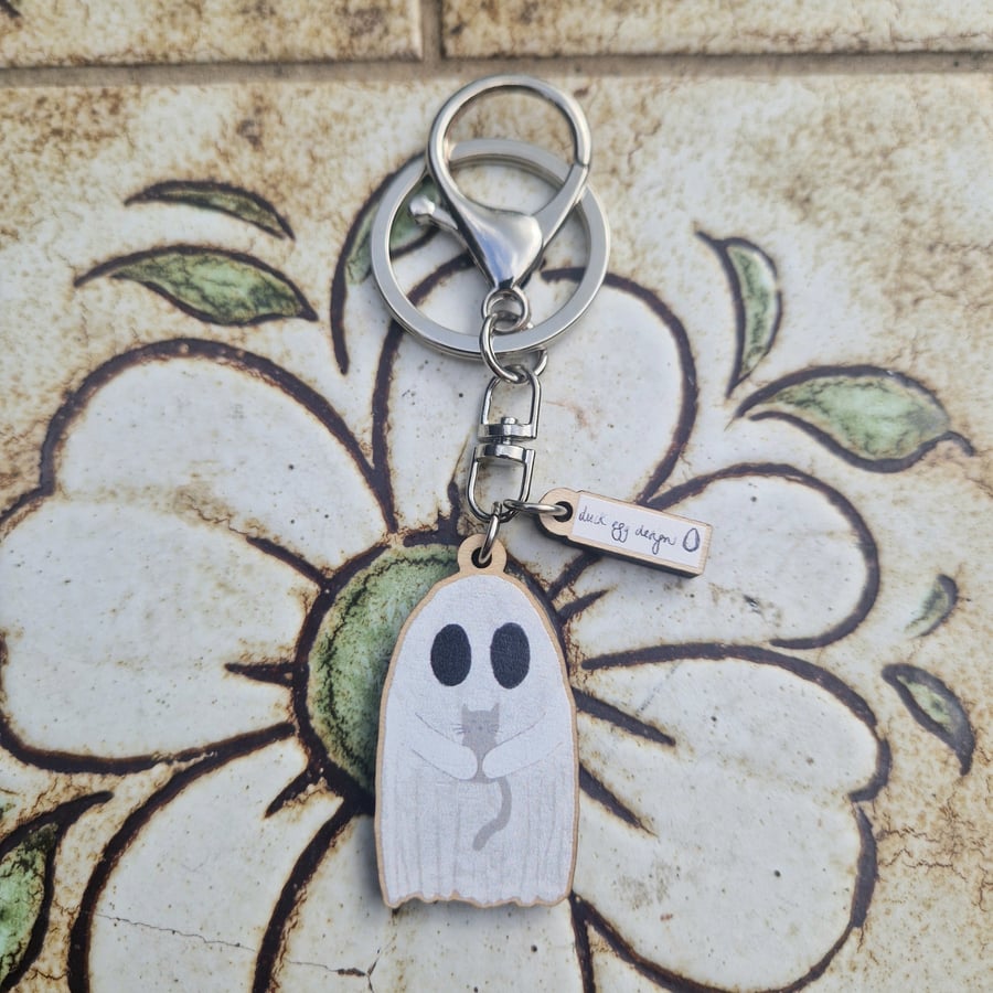 Ghost with Cat Keyring