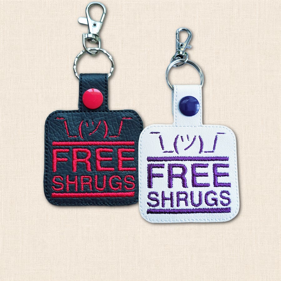 Free Shrugs Keyring - Funny Embroidered Faux Leather Bag Charm