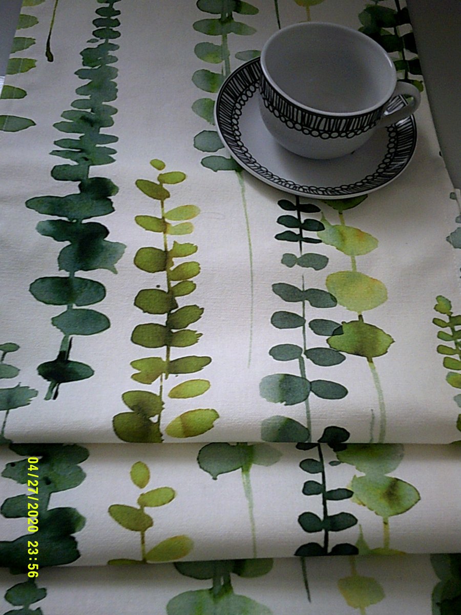 Woodland Table Runner Green Ferns Digitally Printed Watercolour