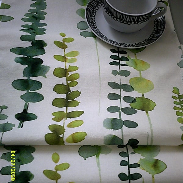 Woodland Table Runner Green Ferns Digitally Printed Watercolour