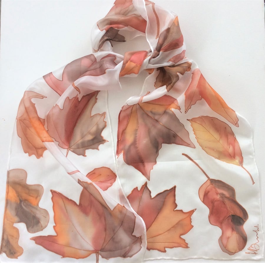 Autumn Leaves hand painted silk scarf