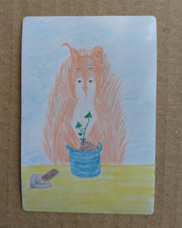 Red squirrel gardening sticker