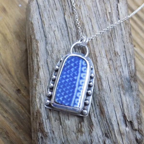 Silver Thames pottery bezel set pendant ,boho ,hippy, necklace 