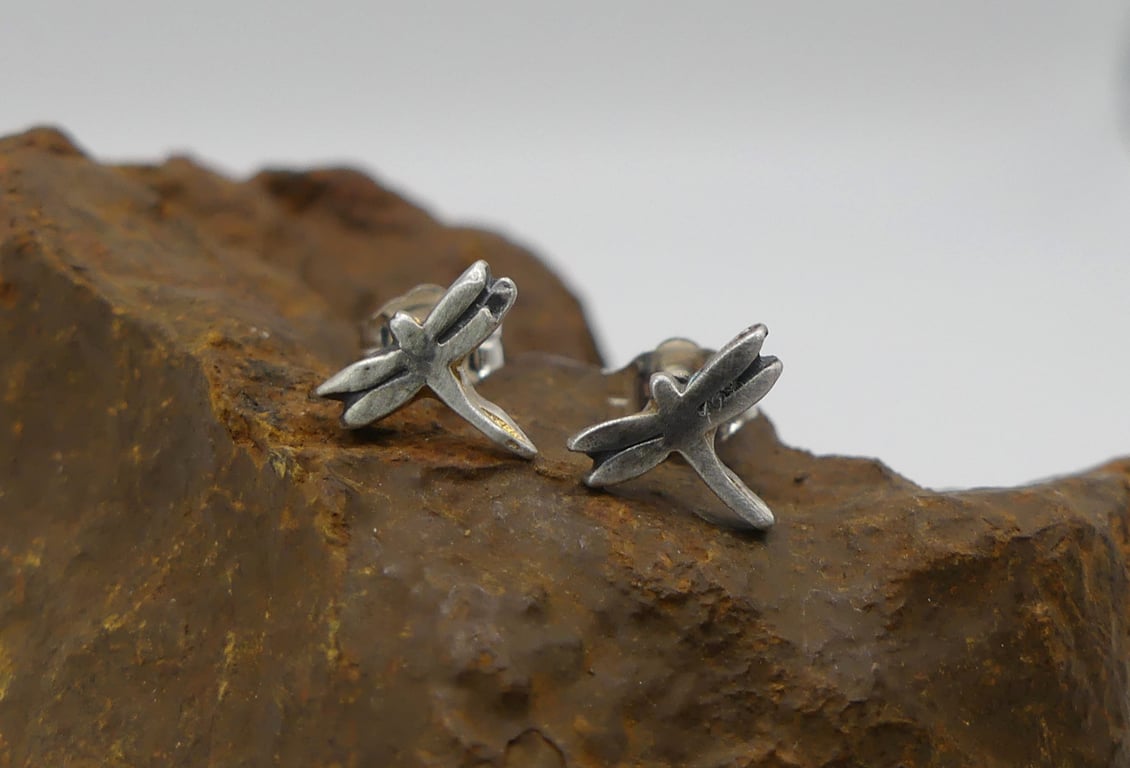 Recycled Sterling Silver Dragonfly Stud Earrings.