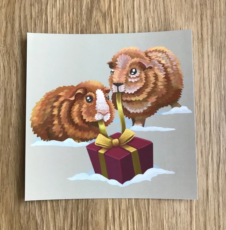 Christmas Guinea Pigs Square Post Card Print