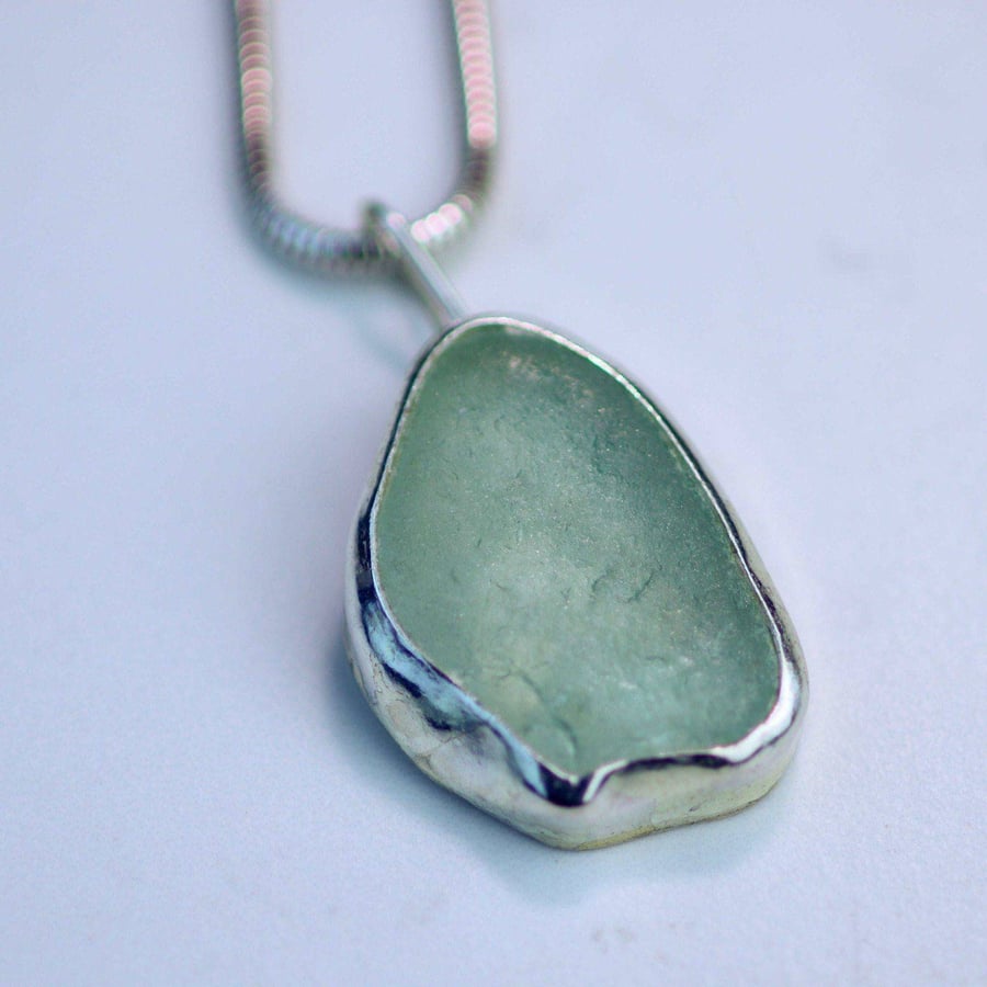 Turquoise sea glass necklace - sea glass jewellery - eco silver necklace - sea g