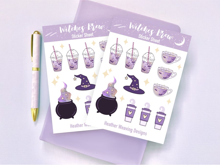 Halloween Witch Stickers, Witches Brew Sticker Sheets, Pumpkin Spice Latte.