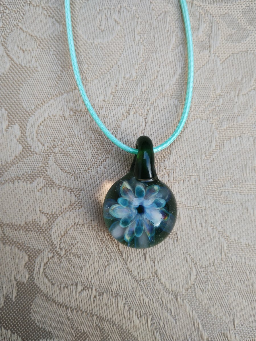 Turquoise, lilac & green flower pendant