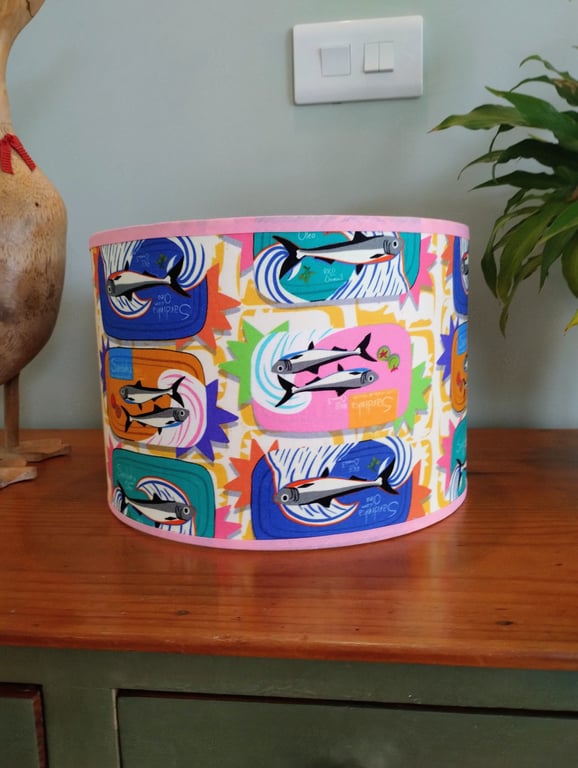 Godmother Sardinia linen Classic Cylindrical Drum Lampshade.