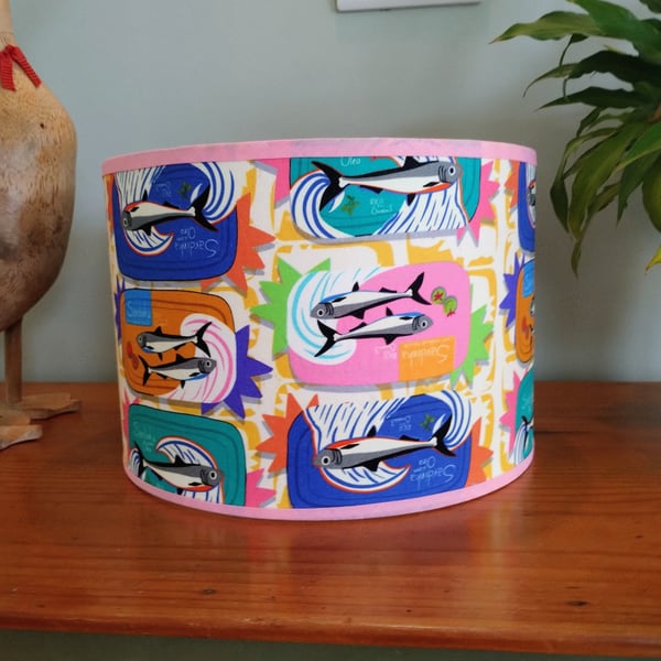 Godmother Sardinia linen Classic Cylindrical Drum Lampshade.