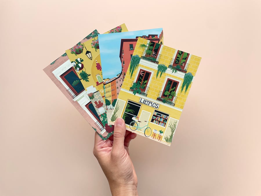 Madrid Postcards, Spain Postcard Set, Spanish Mini Art Prints, A6 Illustration