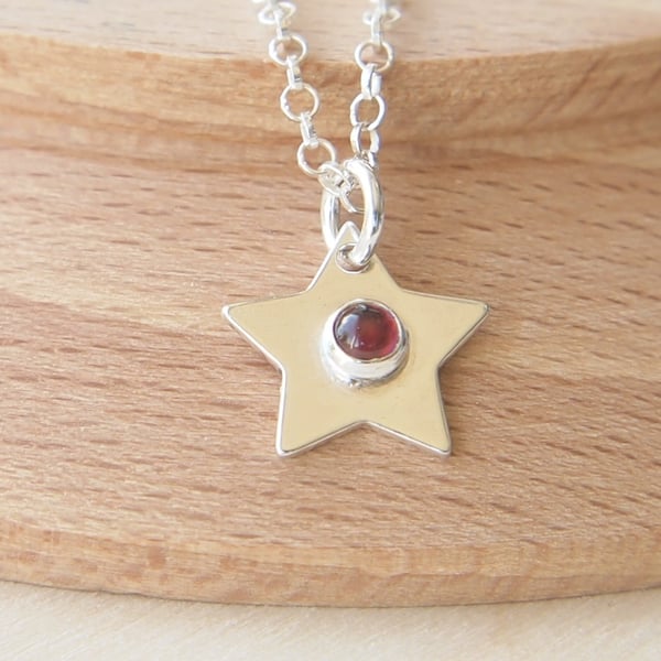 Silver Star Pendant with January Birthstone Garnet