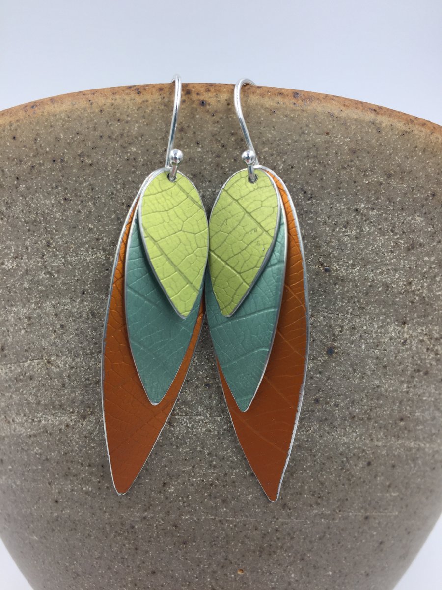Anodised aluminium parrot wing dangly earrings