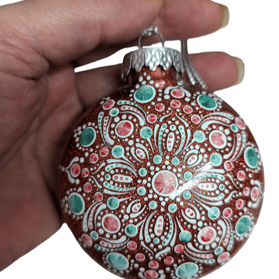 Hand painted dot mandala Christmas ornament