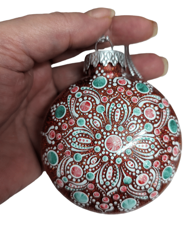 Hand painted dot mandala Christmas ornament