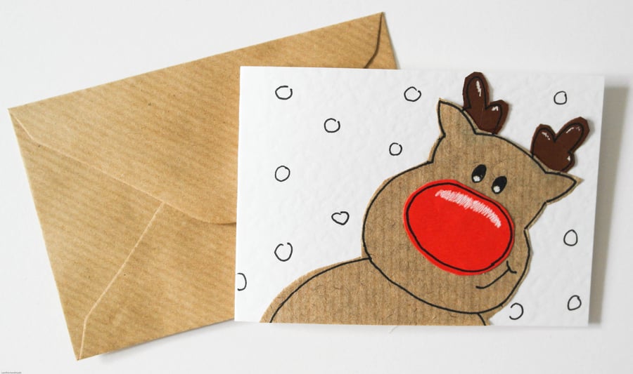 Christmas reindeer pack of 6 cards, Handmade cute Xmas Christmas cards