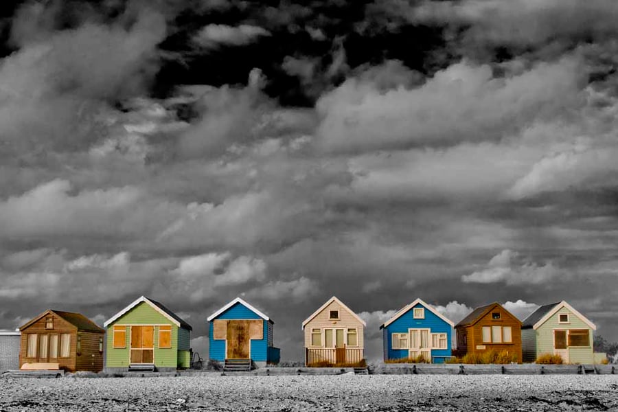 Beach Huts Hengistbury Head Dorset England UK 18"X12" Print