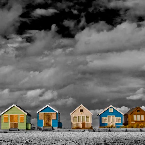 Beach Huts Hengistbury Head Dorset England UK 18"X12" Print