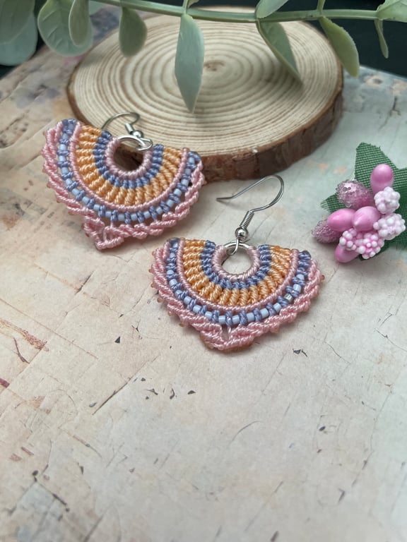 Pretty delicate micro macrame boho hoop earrings, gift her, teenage girl, mum