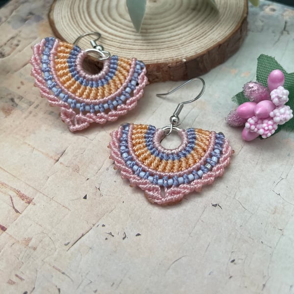 Pretty delicate micro macrame boho hoop earrings, gift her, teenage girl, mum
