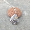Silver beach, sea coast pendant, with brass sun and seagulls
