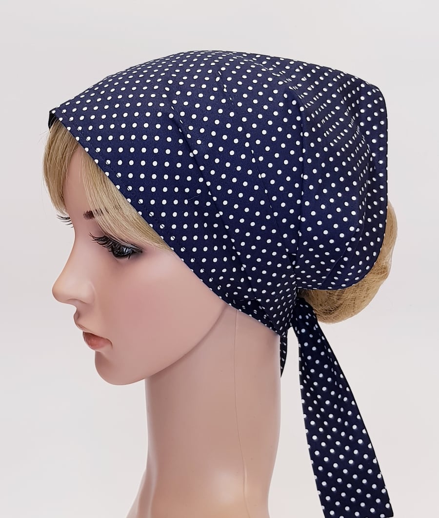 Wide head scarf nurse hair cover cotton polka dot headband