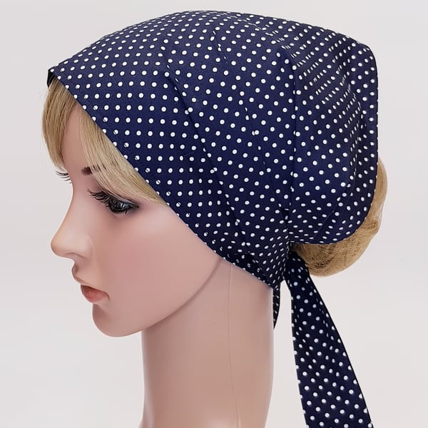 Wide head scarf nurse hair cover cotton polka dot headband