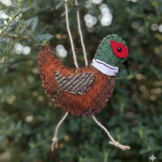 Hand stitched tweed pheasant decoration