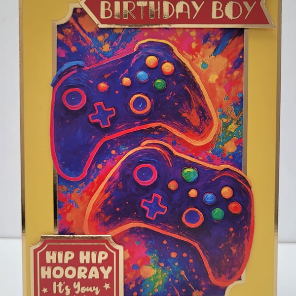 COMMISSION PIECE - RESERVED FOR RIC - Gamer Happy Birthday Card