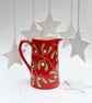 Christmas Red Mistletoe Farmhouse Jug - Hand Painted - Image 3