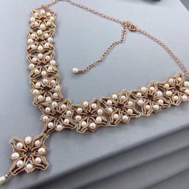 Bridal Copper & Cultured Pearl Vintage Style Necklace 