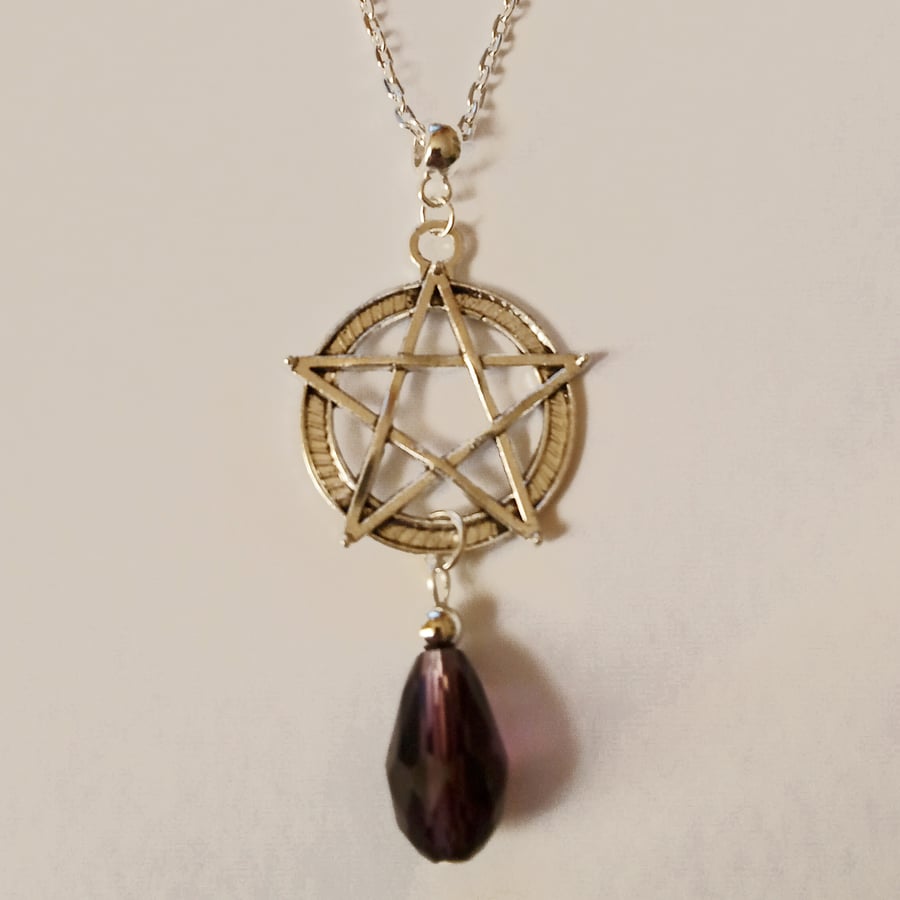Purple Crystal Pentacle Necklace Wicca Pagan