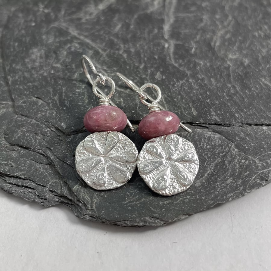 Sterling silver and lepidolite Flower earrings
