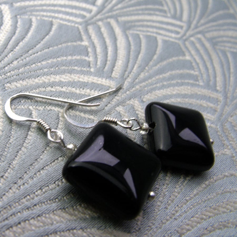 Short Drop Black Earrings, Short Drop Black Onyx Earrings BB92