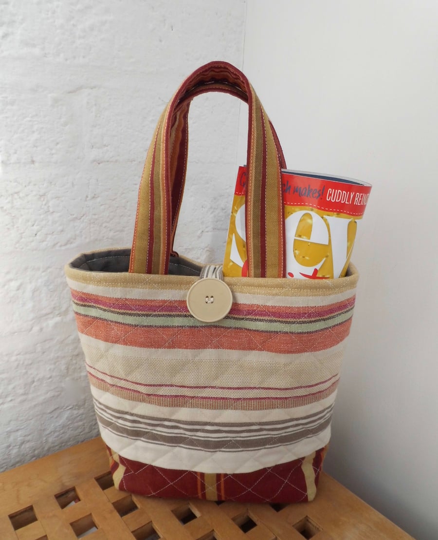 SOLD CLEARANCE HALF PRICE Striped fabric hand bag, mini tote, project bag