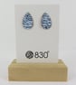 Teardrop Shaped Studs in Blue and White Enamel with a Hand Drawn Pattern - Image 2