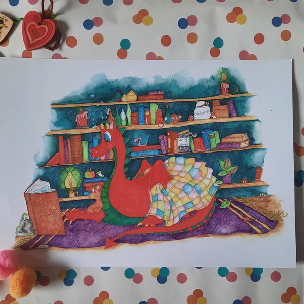 A story at bedtime - A4 Dragon print