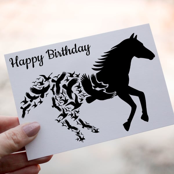 Horse Birthday Card, Bird & Horse Birthday Card, Card for Birthday