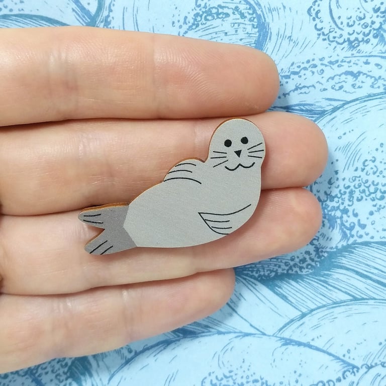 Seal Badge, Grey Seal Pin, Sea Mammal Brooch, Common Seal, Sea Creature