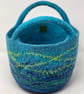 Large Blue Felt Basket with Cord Grab Handles - Image 6