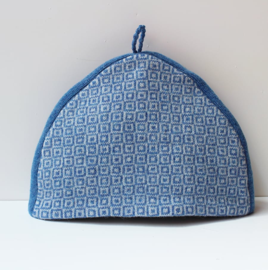 Blue squares tea pot cover Folksy