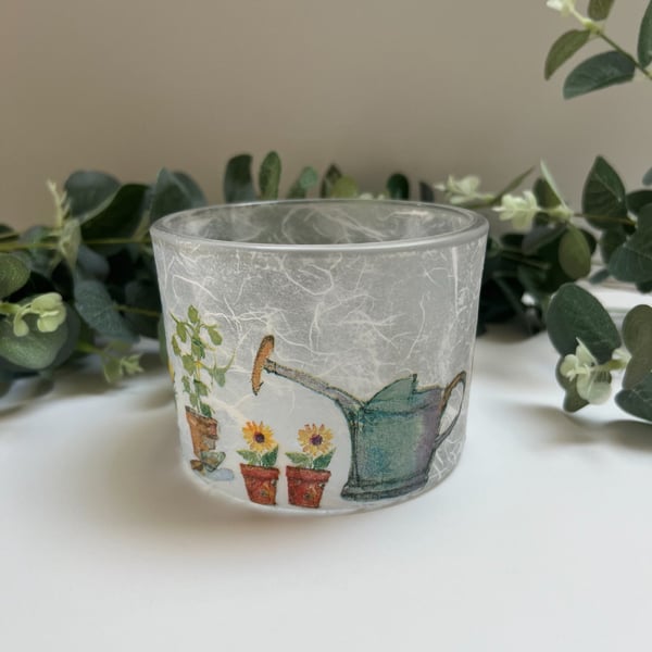 Decoupage Glass Bowl, Cottage Garden, Upcycled